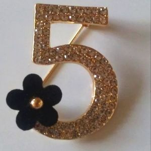 Gorgeous Embellished Number 5 Brooch - black flower
